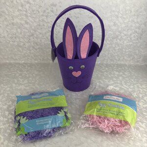 Studio18 Felt Easter Bunny Basket Purple Egg Hunt 13” with Creatology Grass NWT